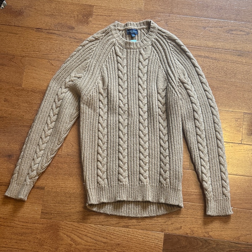 Peter Millar Beige Cable Knit Crewneck Sweater